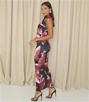 Women's Red Abstract Print Mesh Maxi Dress WKNDGIRL New Look