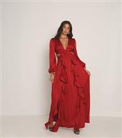 Women's Red Satin Cut Out Maxi Dress WKNDGIRL New Look