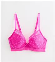 Women's Pink DD+ Heart Lace Padded Demi Bra New Look