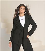 Women's Black Tie Waist Blazer WKNDGIRL New Look