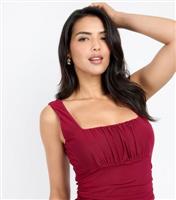 Women's Red Ruched Mesh Midi Dress Little Mistress New Look