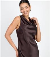 Women's Chocolate Satin Drape Neck Mini Dress Little Mistress New Look