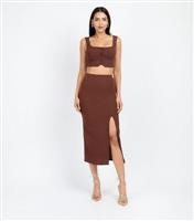 Women's Brown Split Midi Skirt Little Mistress New Look