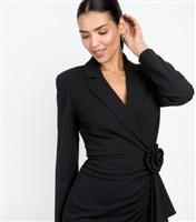 Women's Black Ruffled Blazer Mini Dress Little Mistress New Look
