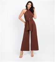 Women's Brown Halter Bow Detail Jumpsuit Little Mistress New Look