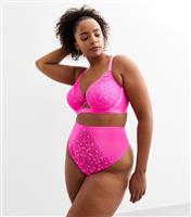 Women's Plus Size Pink Heart Lace High Waist Thong Curves New Look