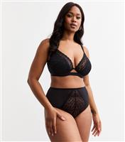 Women's Plus Size Black Heart Lace High Waisted Briefs Curves New Look