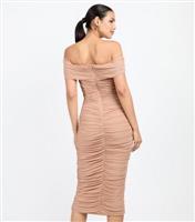 Women's Pink Mesh Ruched Bardot Midi Dress Little Mistress New Look