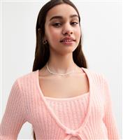 Girls' Pink 2-In-1 Tie Front Cardigan New Look
