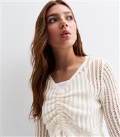 Girls' Cream Ruched Front Open Knit Cropped Jumper New Look