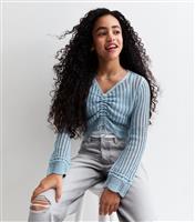 Girls' Blue Ruched Front Open Knit Cropped Jumper New Look