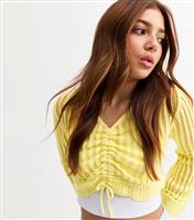 Girls' Mustard Yellow Ruched Front Open Knit Cropped Jumper New Look