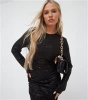 Women's Black Sequin Ruched Midi Dress WKNDGIRL New Look