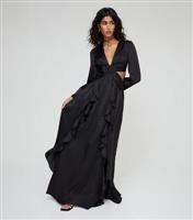 Women's Black Satin Ruffle Maxi Dress WKNDGIRL New Look