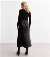 Women's Black 2-in-1 Bias Cut Satin Midi Dress New Look