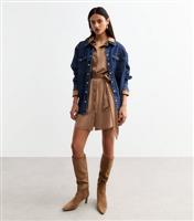 Women's Camel Faux Suede Mini Shirt Dress New Look