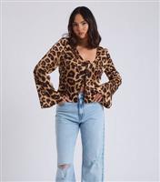 Women's Brown Leopard Print Tie Front Top Urban Bliss New Look