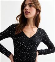 Women's Black Polka Dot Long Sleeve Mini Dress New Look