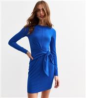 Women's Blue Tie Front Ribbed Mini Dress New Look