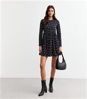 Women's Black Spotted Mini Smock Dress New Look