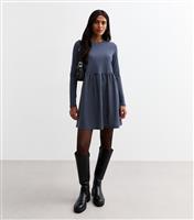 Women's Blue Long Sleeve Striped Cotton Jersey Mini Dress New Look