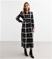 Women's Black Checked Midi Shirt Dress New Look
