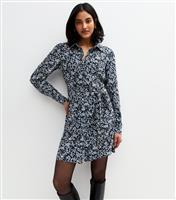 Women's Blue Floral Print Mini Shirt Dress New Look