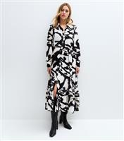 Women's Black Blur Print Midi Shirt Dress New Look