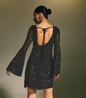 Women's Black Crystal Stretch Mesh Mini Dress New Look