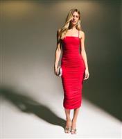 Women's Red Ruched Mesh Midi Dress New Look