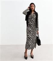 Women's Black Zebra Print Crinkled Shirt Dress New Look