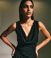 Women's Black Cowl Neck Draped Midi Dress New Look