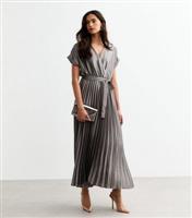 Women's Tall Grey Satin Pleated Midi Dress New Look