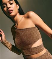 Women's Bronze Metallic One Shoulder Long Sleeve Crop Top New Look
