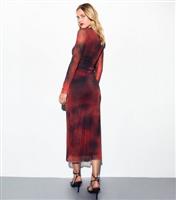Women's Red Tie Dye Print Ruched Mesh Midi Dress New Look