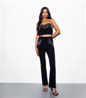 Women's Black Diamant Tassel Flared Trousers New Look