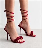 Women's Marigold Burgundy Rosette Satin Sandals Public Desire New Look