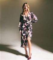 Women's Purple Abstract Print Satin Wrap Midi Dress New Look