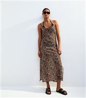 Women's Brown Leopard Print Maxi Dress Cover Up New Look