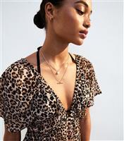 Women's Brown Leopard Print Short Sleeve Beach Maxi Dress New Look