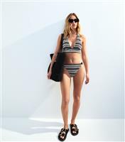Women's Black Crochet Striped Bikini Bottoms New Look