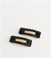 2 Pack Black Beaded Hair Slides New Look
