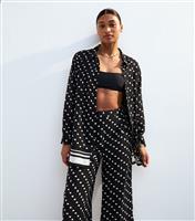 Women's Black Polka Dot Long Beach Shirt New Look