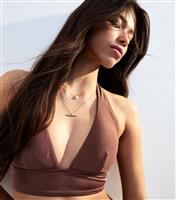 Women's Brown Triangle Halterneck Bikini Top New Look