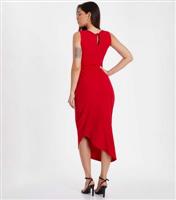 Women's Dark Red Ruched Flower Detail Midi Dress Quiz New Look