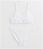 Girls' White Heart Pointelle Crop Top And Briefs Set New Look