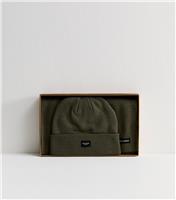 Men's Dark Green Hat And Scarf Gift Set Jack & Jones New Look