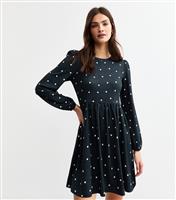 Women's Blue Crinkle Texture Polka Dot Mini Dress New Look