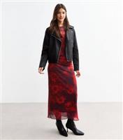 Women's Red Rose Print Mesh Midi Dress New Look