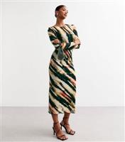 Women's Off White Blurred Stripe Mesh Midi Dress New Look